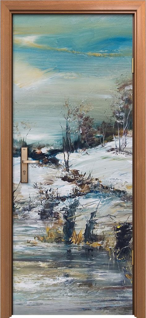Türposter 80x200 cm Türaufkleber Türtapete Türfolie Klebefolie Wald Winterlandschaft mit Bach & Teich