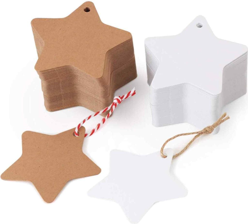 200stk. Herz Kraftpapier Anhänger Etiketten Stern Geschenkanhänger, mit 20m Schnur,Geschenkanhänger Weihnachten Stern, für Hochzeit Geschenke z...
