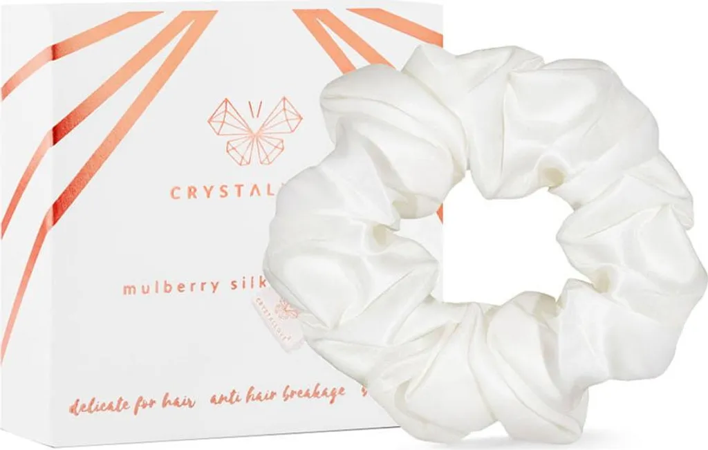 Chouchou en soie CRYSTALLOVE Ivoire élastique cheveux luxe