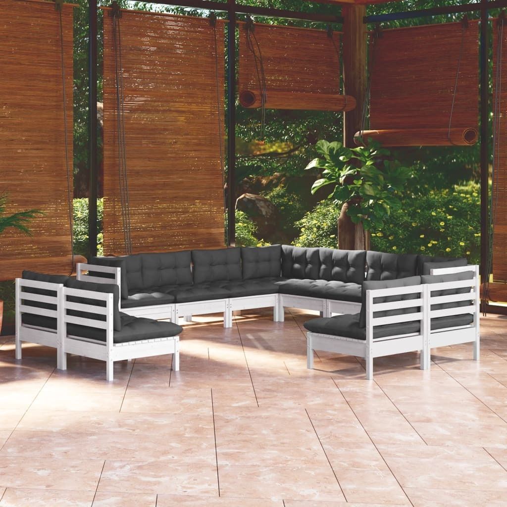 Maison Exclusive - 11-tlg. Garten-Lounge-Set mit Kissen Weiß Massivholz Kiefer