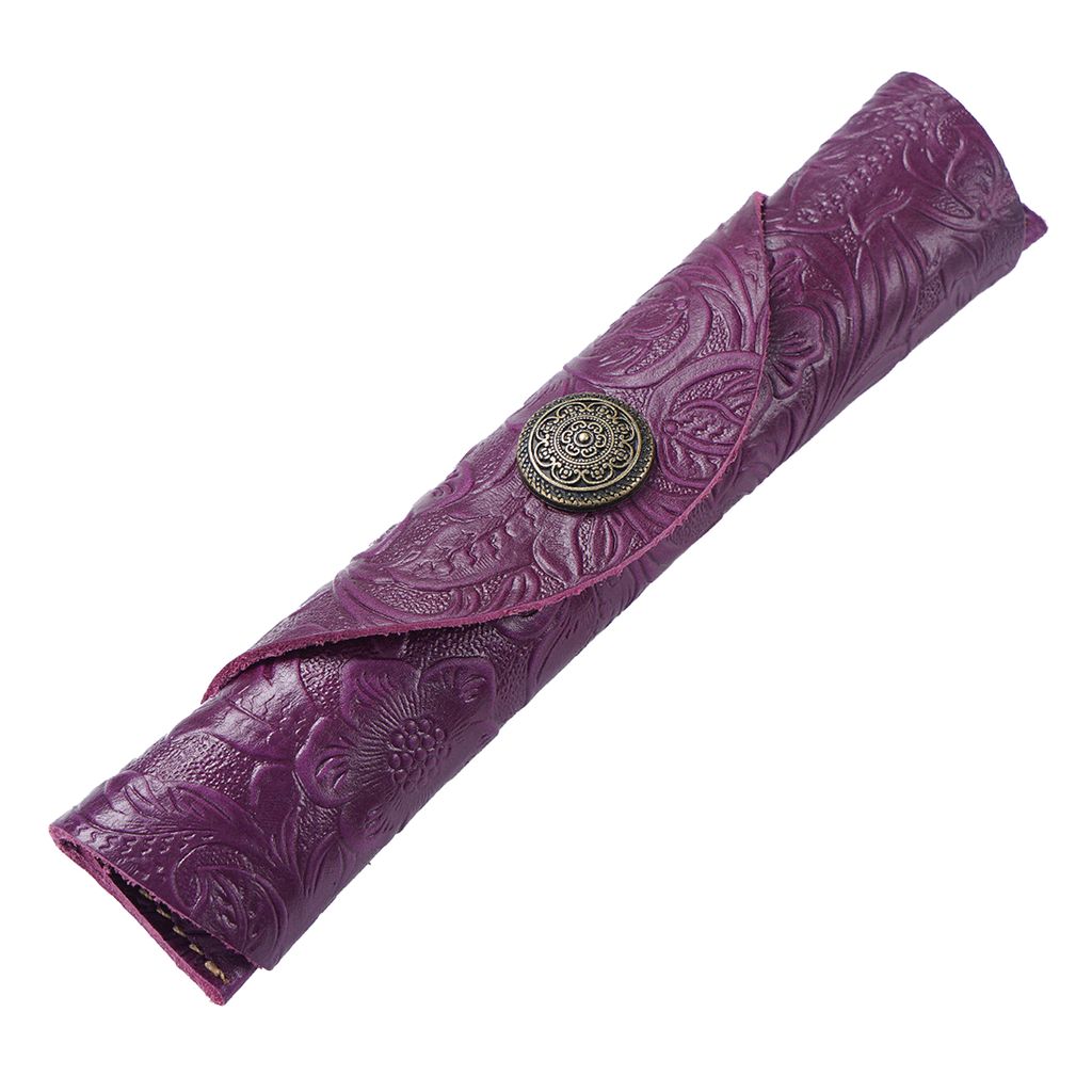 Blumenmuster Einzelstiftbeutel Fadeless Kunstleder hell Farbstift Taschenbeutel für Büro-Lila