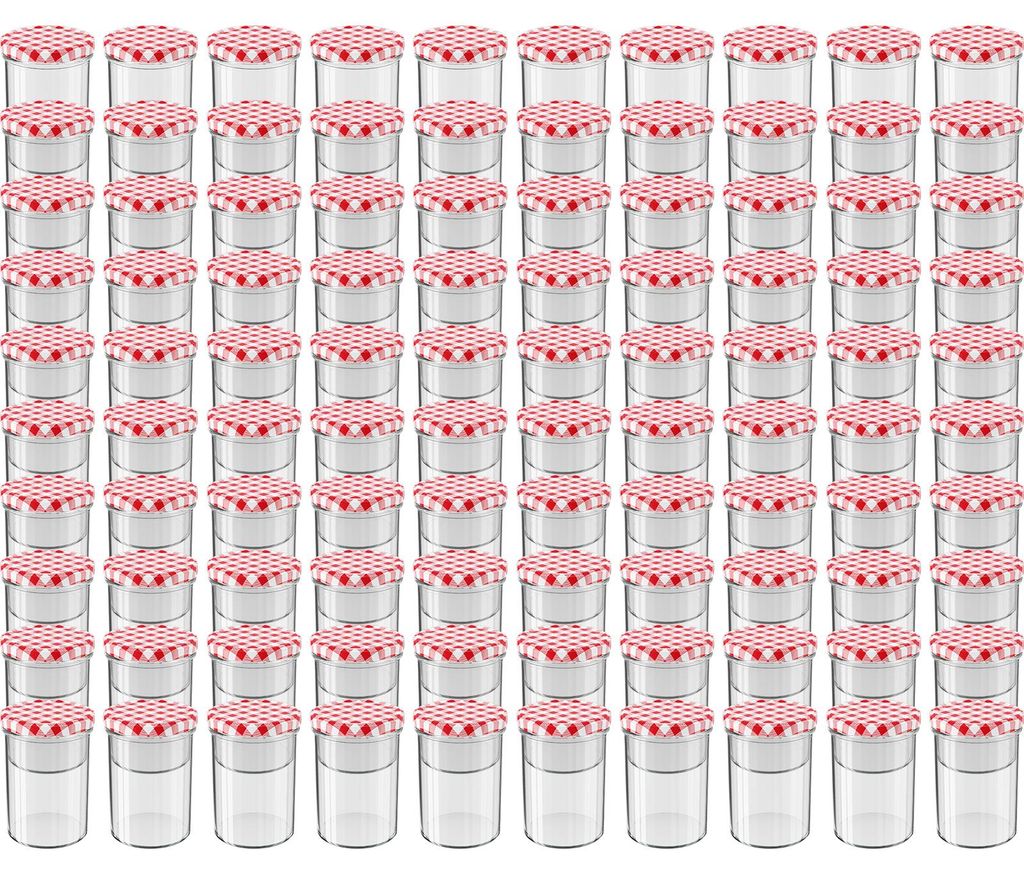 WELLGRO Einmachgläser rot kariert 435ml mit Schraubdeckel - Produktbild 