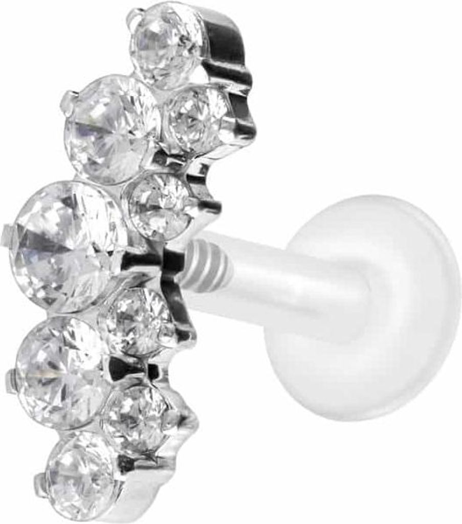Ohrpiercing, Nasenpiercing PTFE Labret mit Innengewinde + Titan-Aufsatz KRISTALLBOGEN Silber Stablänge: 8mm | Stabstärke: 1,6mm