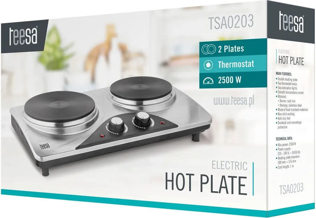Cuisinière Électrique Teesa 2500W : Solution de Cuisson d'Appoint en Inox - 4