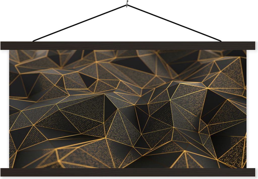 MuchoWow Textilposter Abstrakt - Gold - 3D - Luxus - Kunst 150x75 cm mit schwarzem Rahmen - Posterleiste