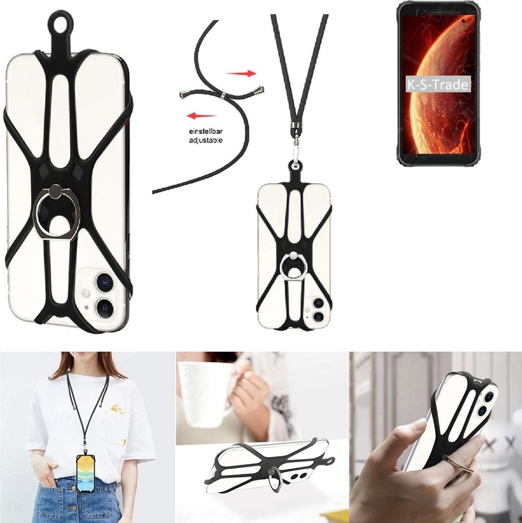 K-S-Trade 3in1 Handykette Handyband Handykordel Halsband Smartphone-Ring Handy-Ring kompatibel mit Blackview BV4900 Fingerhalterung Handyring