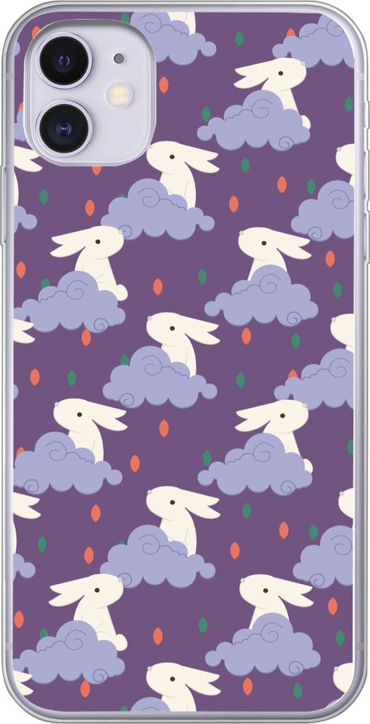 MuchoWow Handyhülle Schutzhülle Hülle für Telefoonhoesje iPhone 11 Muster - Kaninchen - Luft - Lila - Mädchen - Kinder - Kinder Silikon Soft...