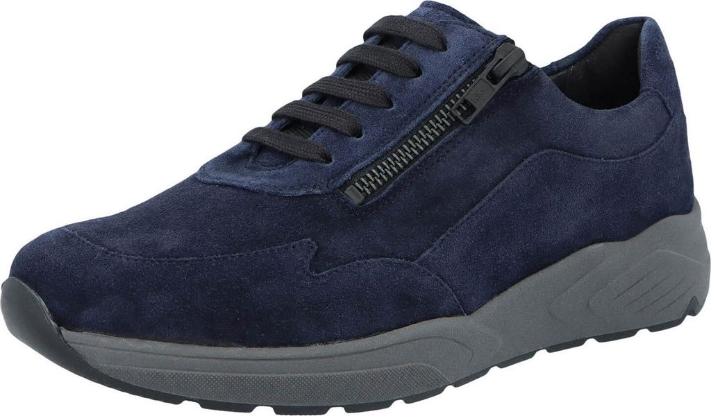Dunkelblaue Damen Sneaker mit seitlichem Reißverschluss, Schnürung und robuster Gummisohle