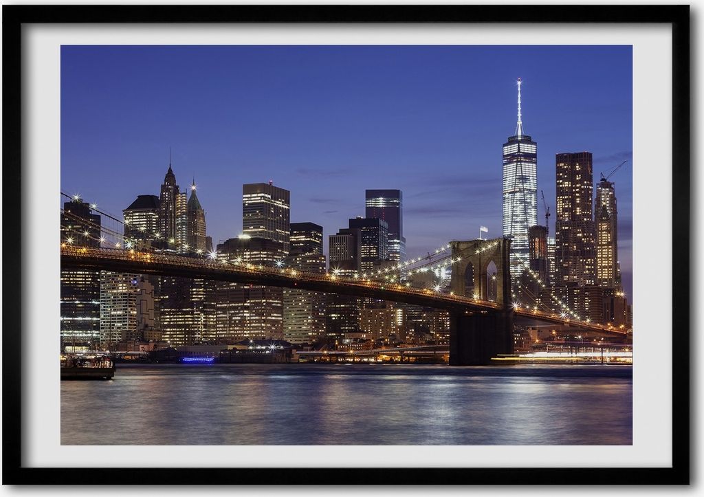 Bild - Bilder - Bilderrahmen - 70 cm x 50 cm - MDF-Rahmen, Wandkunst Manhattan bei Nacht