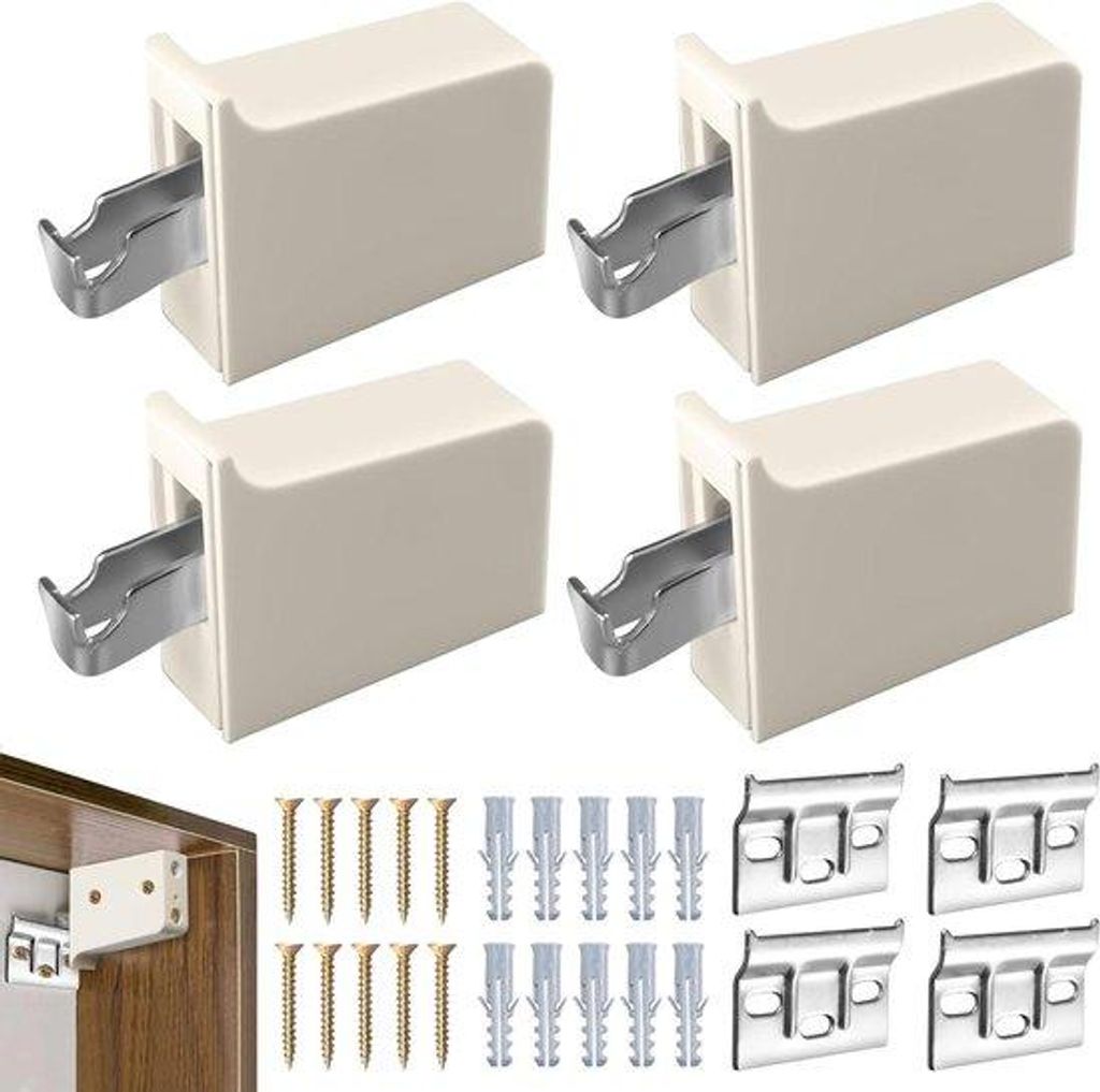 Allecto plus – Aufhängebügel für Küchenschränke mit Montageschienen – 4er-Set – Universelle Schrankaufhänger – Weiße Hängeschränke...