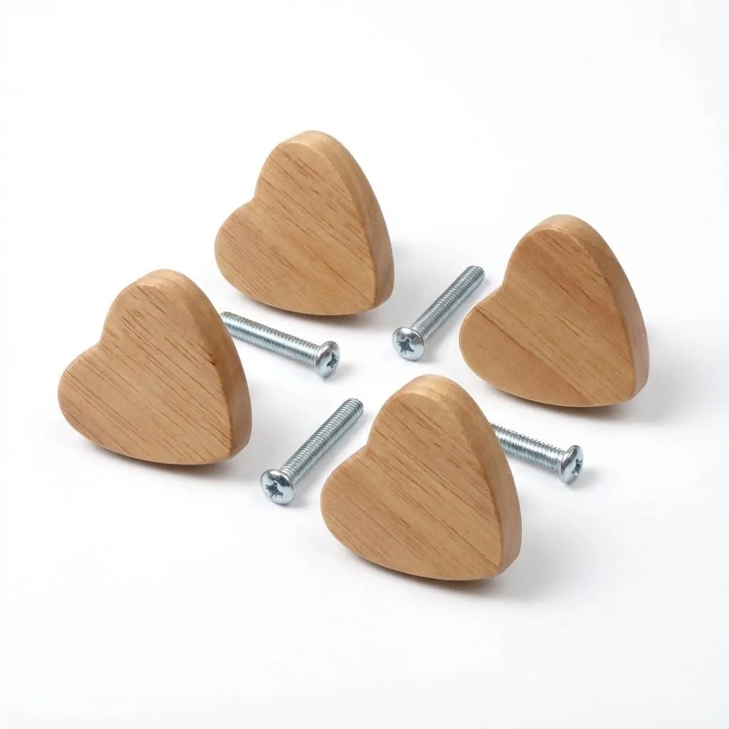 Lot de 4 boutons de placard cœur bois naturel 40mm pour chambre bébé
