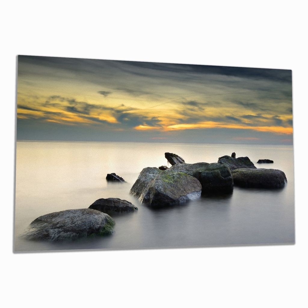 Wallario Herdabdeckplatte aus Glas, Größe 90 x 52 cm 1-teilig, Motiv Mystische Felsen im Meer