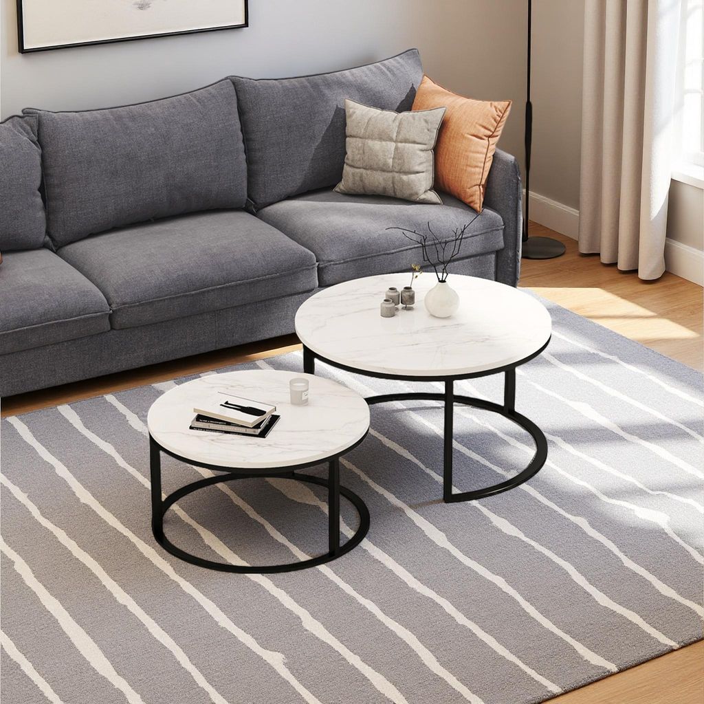 ProximaX 2er Set Couchtische Rund, Marmoroptik Couchtisch Produktbild 