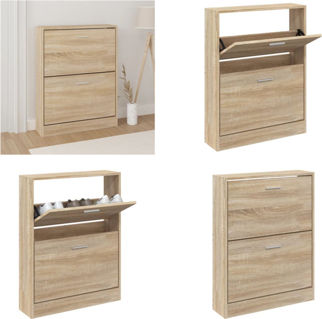 vidaXL Schuhschrank Eichen Optik 59x17x81 cm Holzwerkstoff - Schuhregal - Schuhregale - Schuhaufbewahrung - Schuhschrank