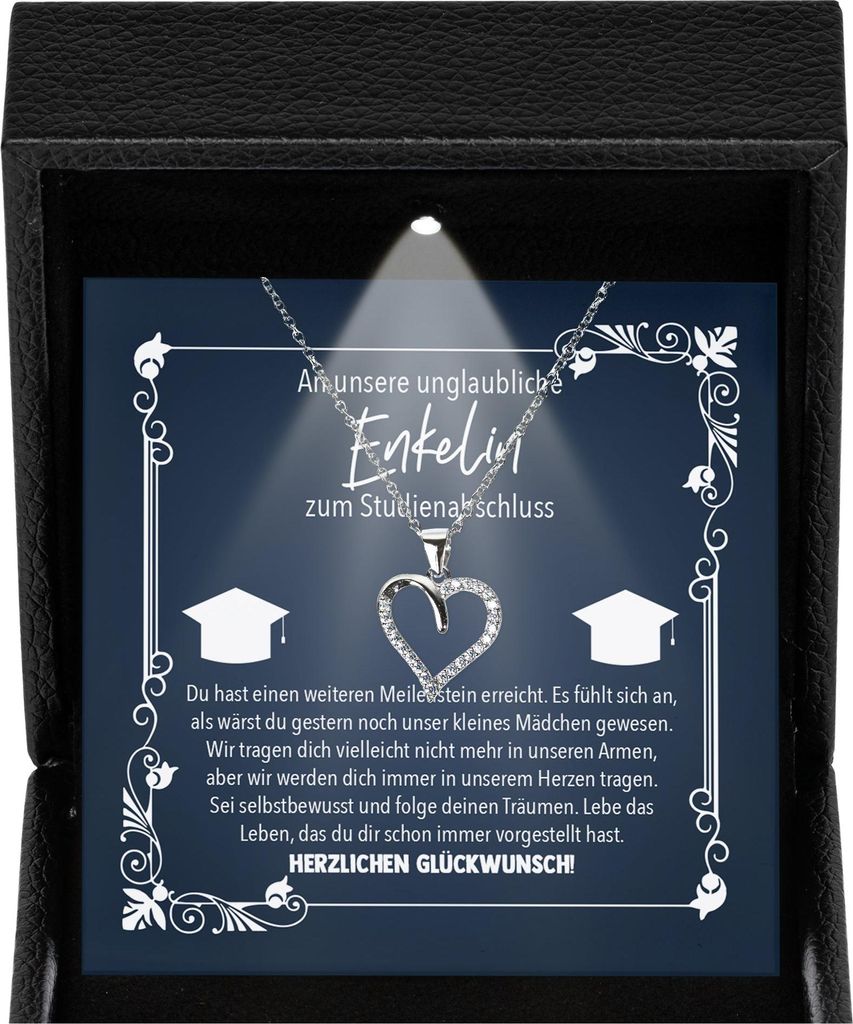 22Feels Enkelin Uni Abschluss Geschenk Frauen - Master Bachelor Absolventin Schmuck - Phd Hochschule Studentin - Silber 925/000 Herz Halskette - Ka...