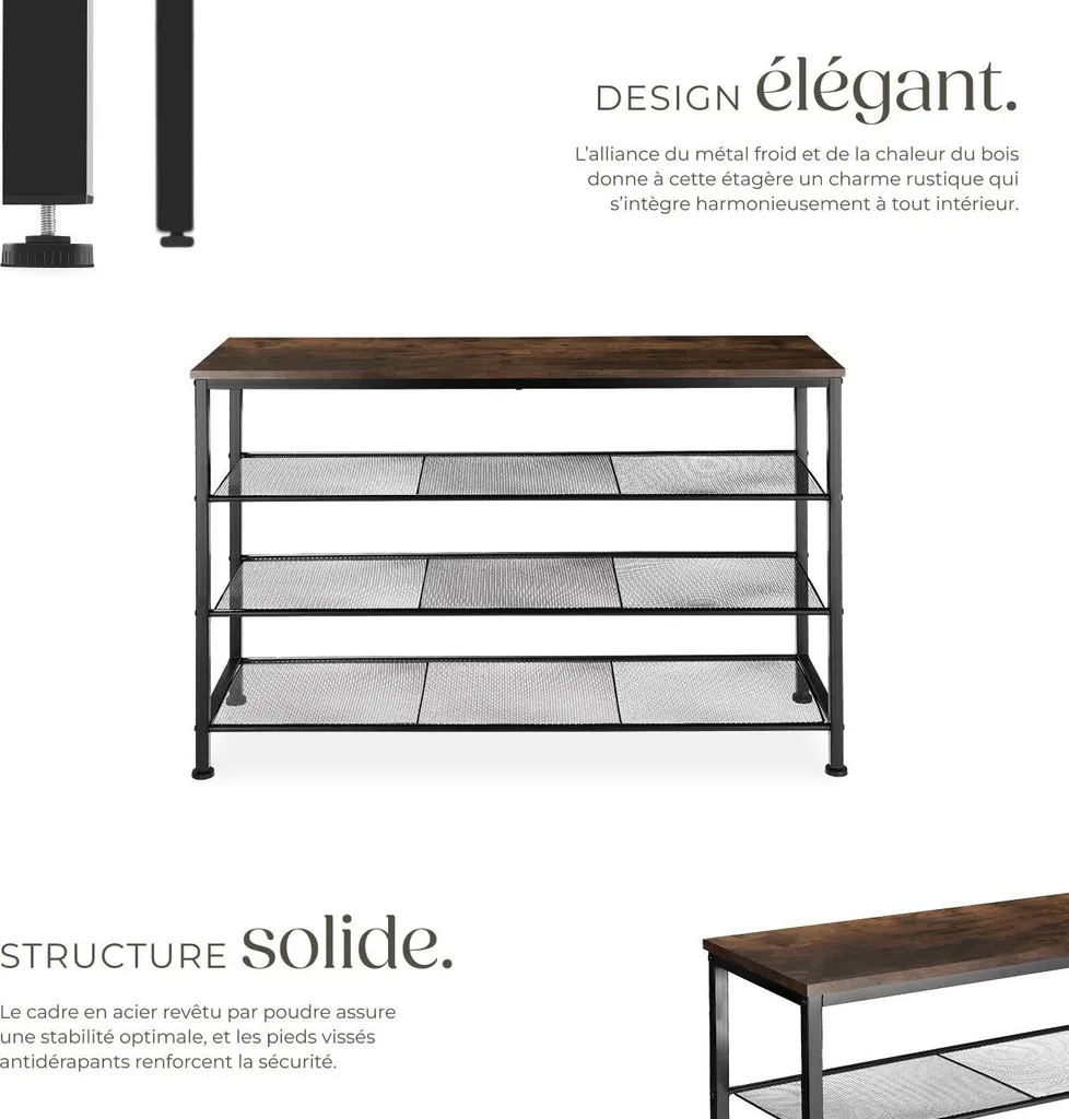 Rangement chaussures pour entrée - Étagère large 100cm style loft chic