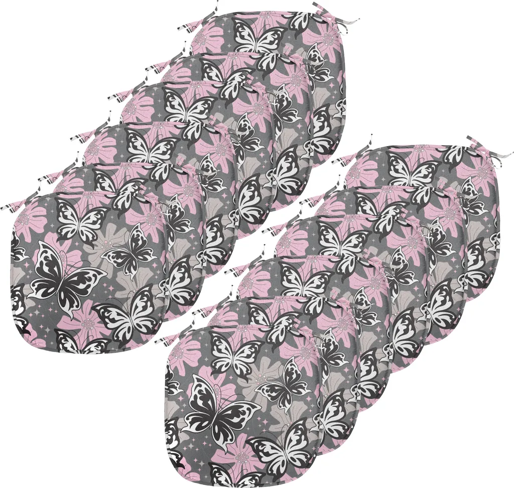 ABAKUHAUS Rivestimento a farfalla per sedie da sala da pranzo, Estate romantica, Cuscino decorativo impermeabile con cinturini per sedie da cucina, 40 cm x 40 cm - Confezione da 12, Nero Taupe Rosa