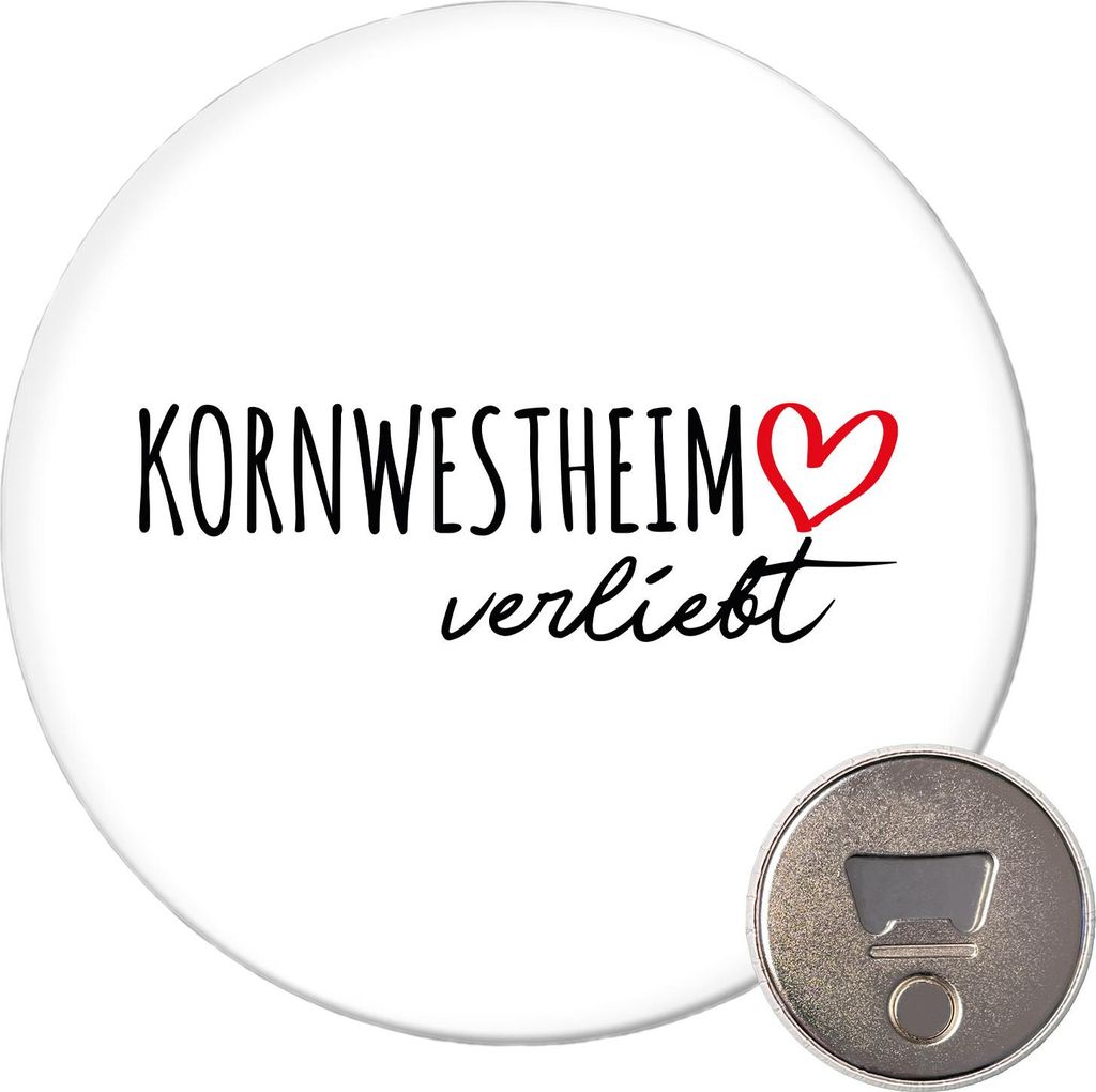 Huuraa Magnet Kornwestheim verliebt 59mm Kühlschrankmagnet rund Flaschenöffner Geschenkidee