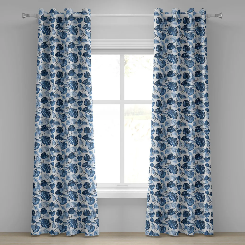 Rideau bleu cobalt motif polynésien victoire en tissu 280 cm x 245 cm