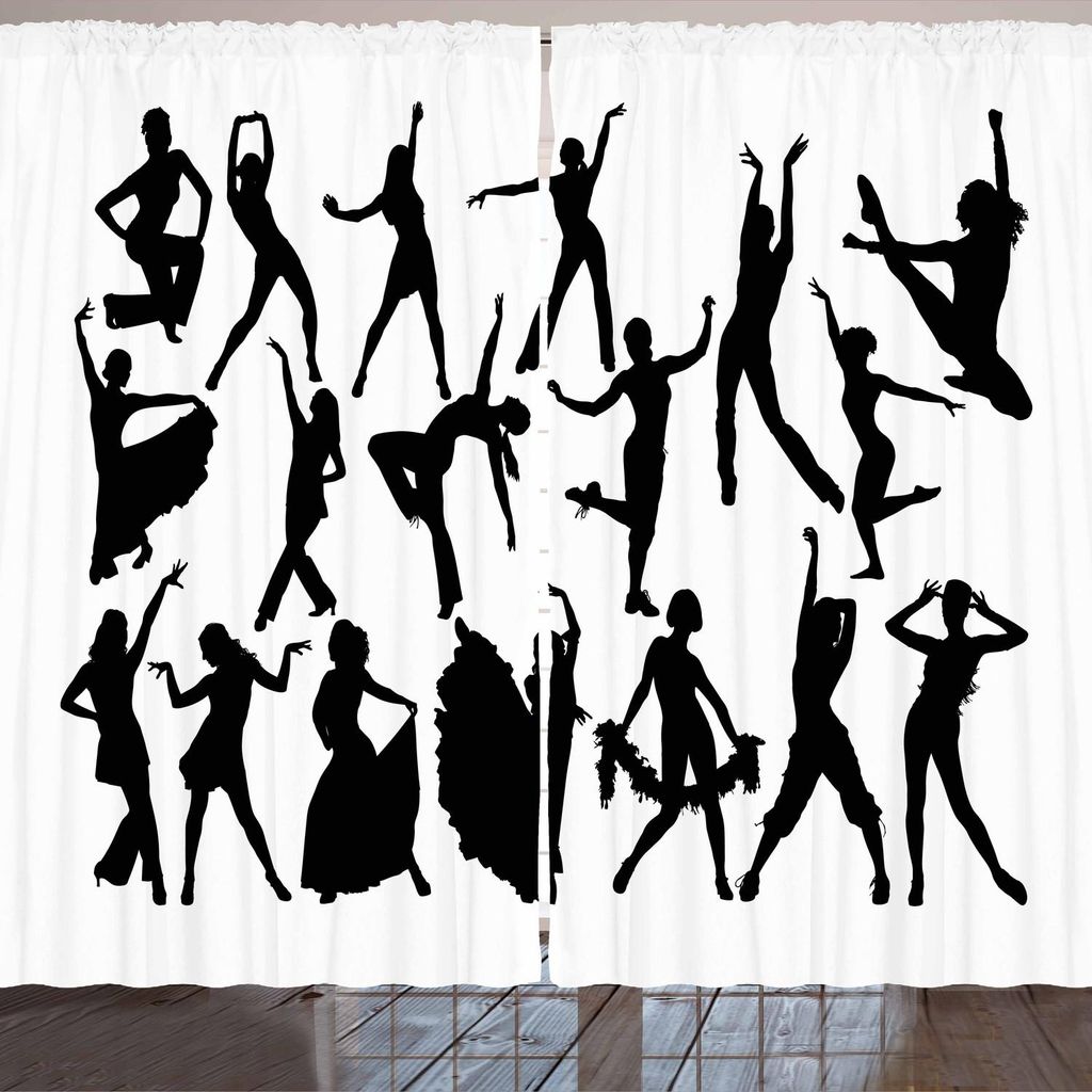 ARANDE Schwarz und weiß Gardine, Tänzer Silhouette moderne Latin Hip Hop Tango Jazz Ballsaal Salsa, 280 x 245 cm, Schwarz und weiß