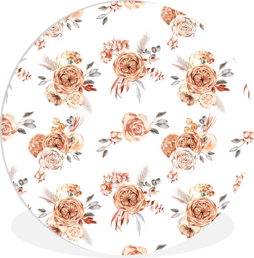 MuchoWow Rundes Wandbild - Runde Bilder Blumen - Boho - Weiß Ø 60 cm Kreis Wanddekoration Kunststoff - Wandkreis - Wandschmuck - Wand Kreis - D...
