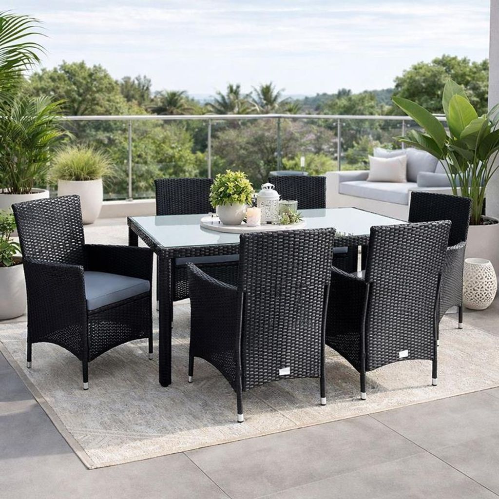 Poly-Rattan Sitzgruppe Essgruppe Gartenmöbel Set 6 Personen Produktbild 