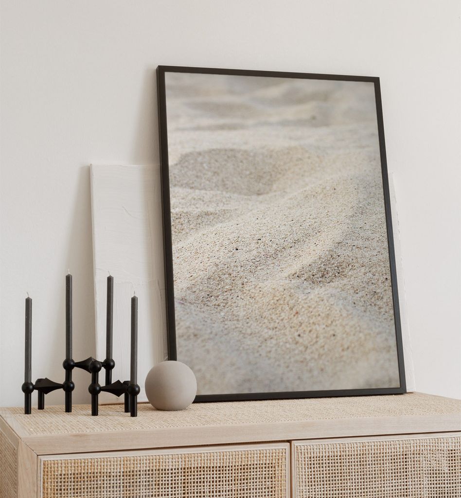 Poster feiner Sand, groesse_poster:21x30 cm, groesse_rahmen:weiß Passepartout 30x40 cm