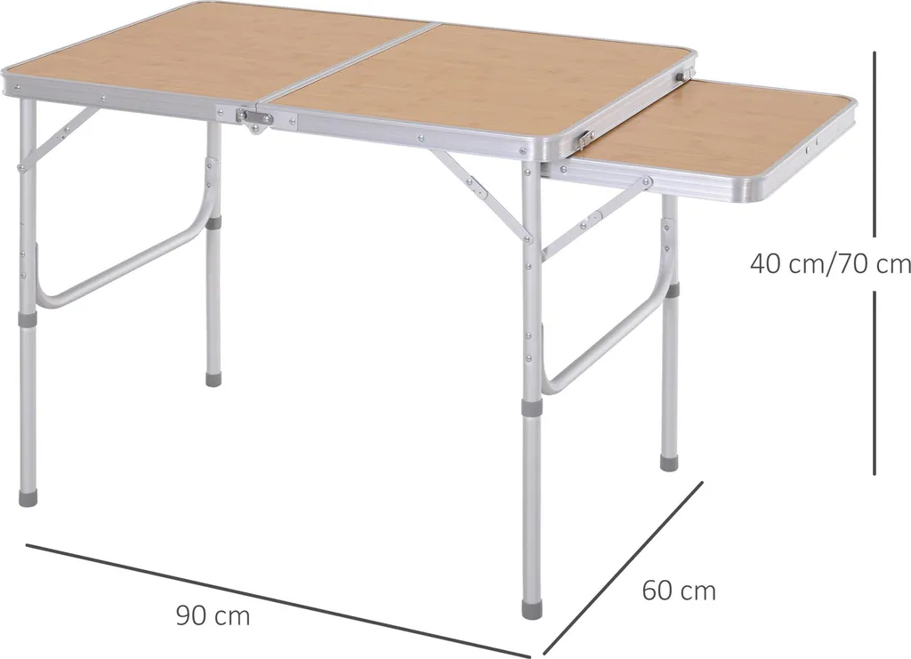 Table de Camping Stable pour Sol Irrégulier et Plateau Extensible