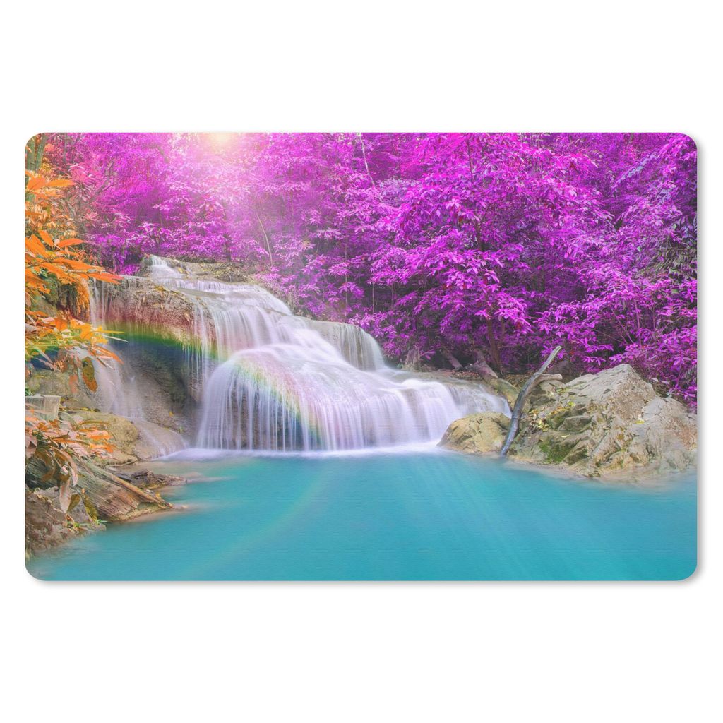 MuchoWow Mauspad Mousepad Wasserfall - Bäume - Regenbogen - Lila 27x18 cm - Mousepads - Maus Mat - Pad - Mausunterlage - Büroartikel - Desk Matten