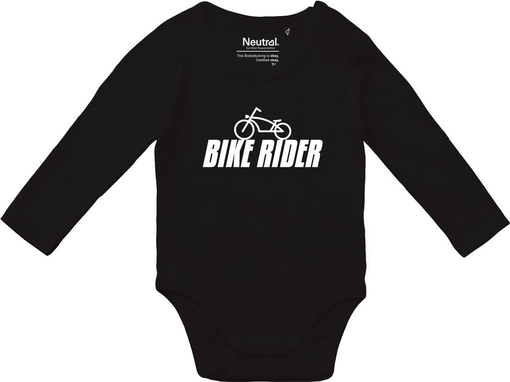 Huuraa Baby Body Bike Rider Fahrrad 74 Black Baumwolle Fairtrade Langarmbody Geschenkidee