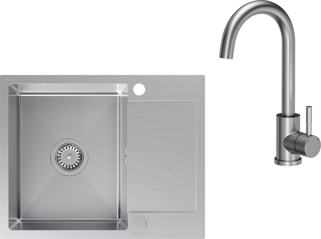 VBChome Edelstahlspüle mit Armatur 60 x 48 cm Gebürsteter Edelstahl Einbauspüle mit Zwei Löcher Spüle Groß Becken Küchenspüle mit Abtropffl...