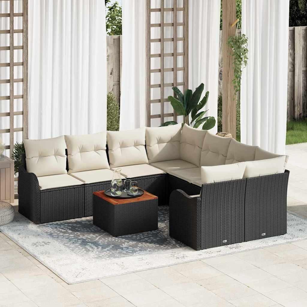 Maison Exclusive - Gartensofa-set mit Kissen 9 pcs Schwarz Poly-Rattan
