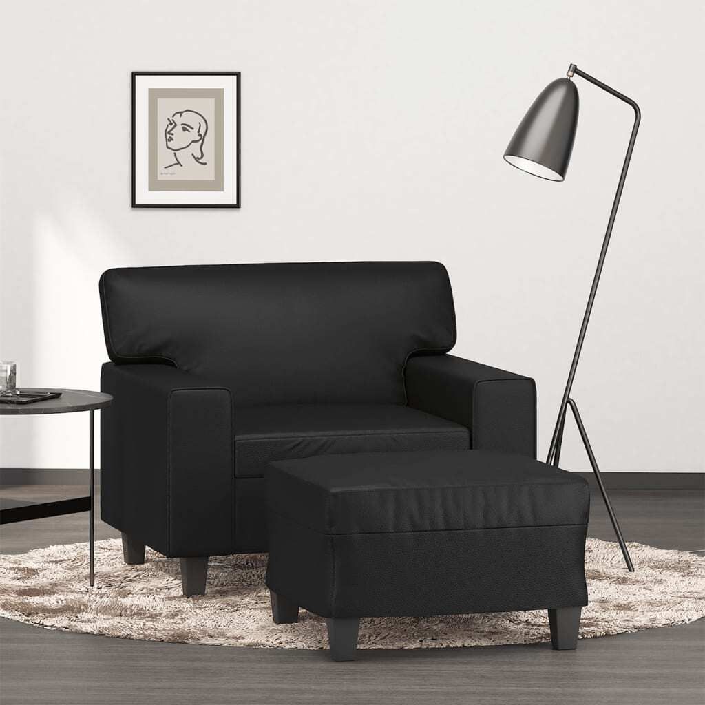 Möbel Sessel mit Hocker Schwarz 60 cm Kunstleder - Klassische Sofas 3201159