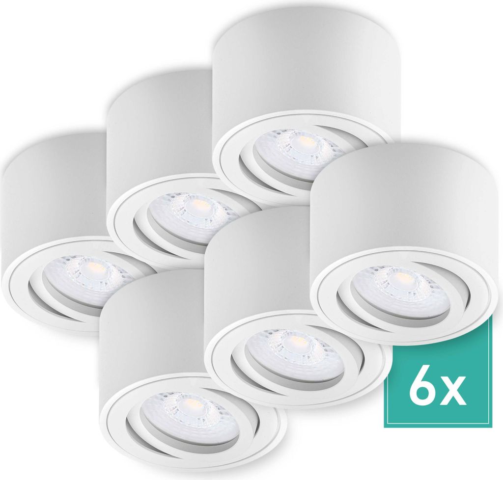 6er Set Oktaplex Aufbaustrahler Alu flach & schwenkbar 3-Step dimmbar inkl. LED Modul 2700K warmweiß - Aufbauspot weiß