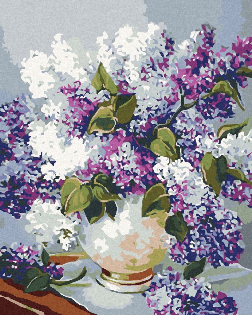 Zuty - Malen nach Zahlen - FLIEDER IN DER VASE MIT GOLDENEM RAND, 40x50 cm, ohne Keilrahmen