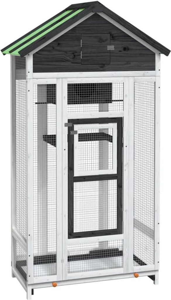 Voliere Grau 91,5x53x170 cm Massivholz Kiefer