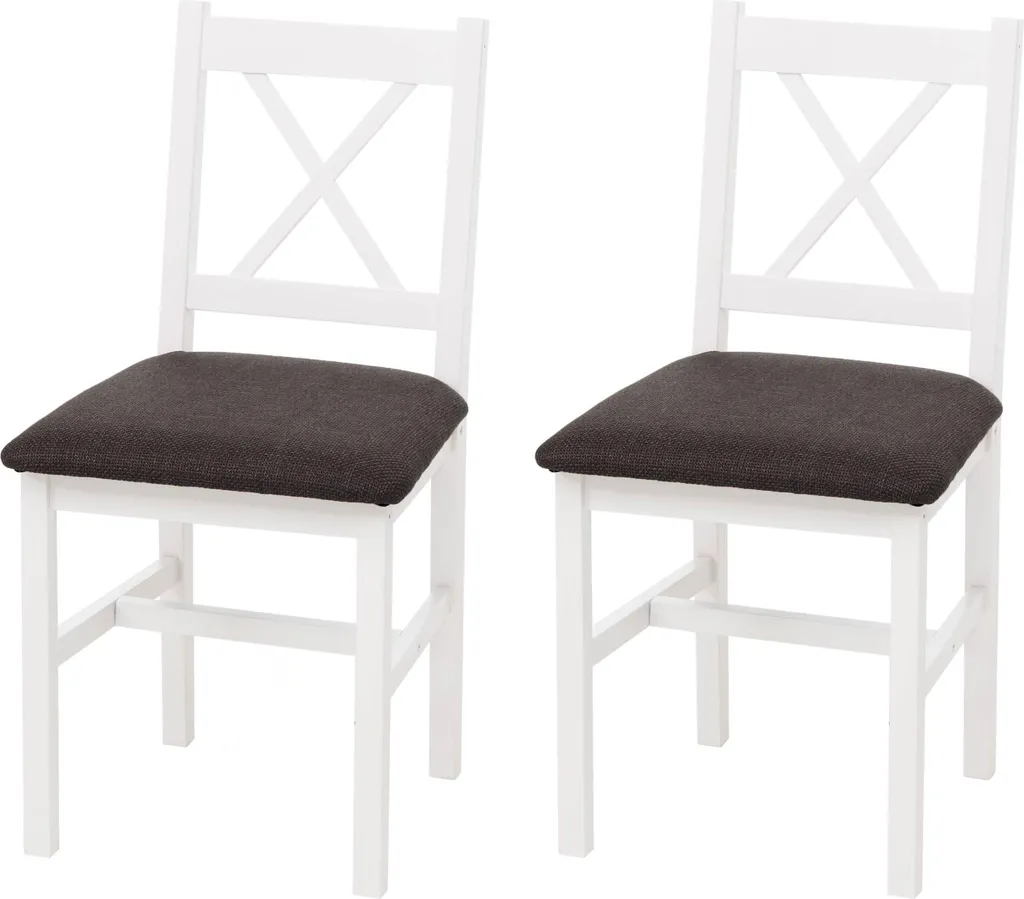 Lot de 2 chaises de salle à manger HWC-F77 en bois massif blanc