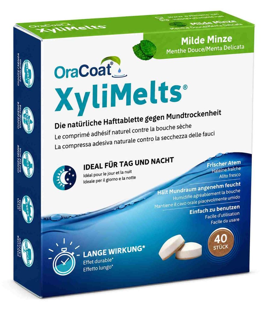 OraCoat XyliMelts sliktabletten met milde muntsmaak, tegen Productafbeelding 