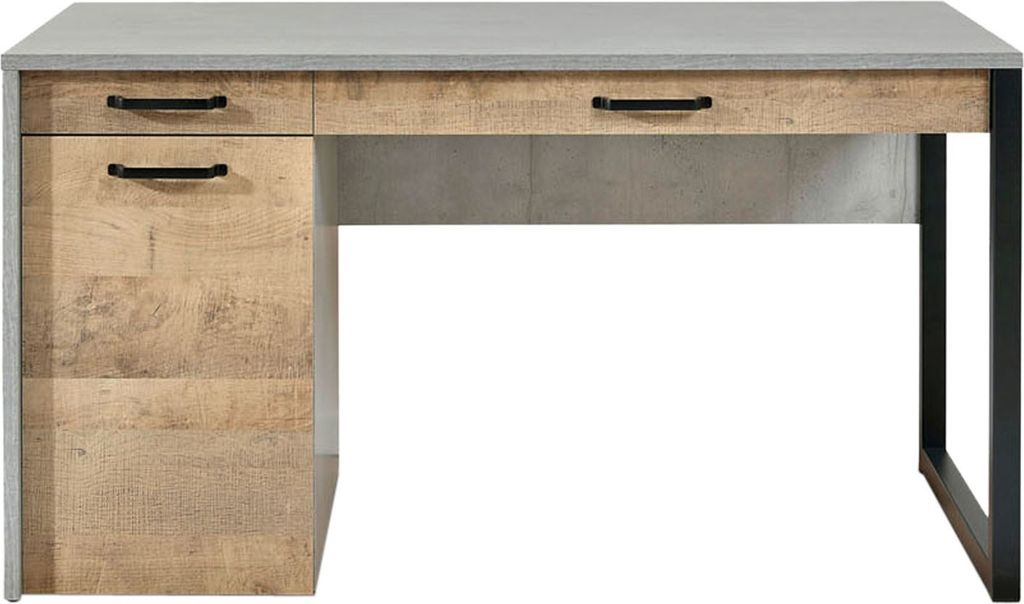 Schreibtisch - Betondekor - Eiche rustikal Nachbildung - 170 x 68 cm - 1 Tür - 2 Schubladen