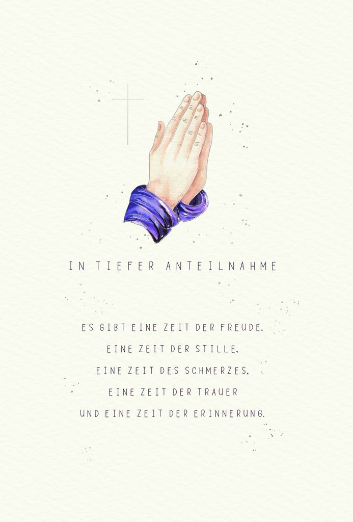 Trauer Beileid Kondolenz Skorpion's Art Karte mit Briefumschlag betende Hände, Kreuz, In tiefer Anteilnahme, Eine Zeit