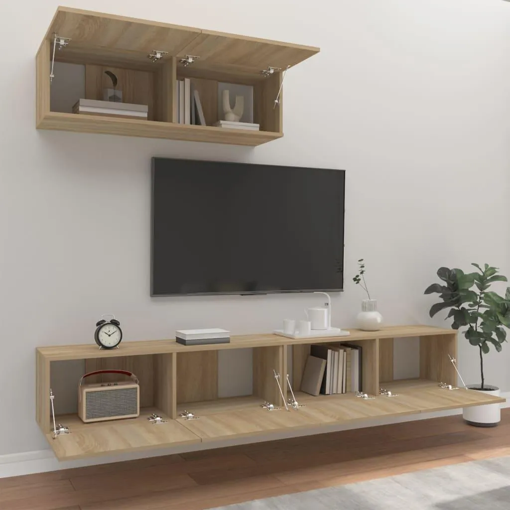 Mobili TV A Muro Con LED 4pz Rovere Sonoma Legno Multistratocod Mxl 134424