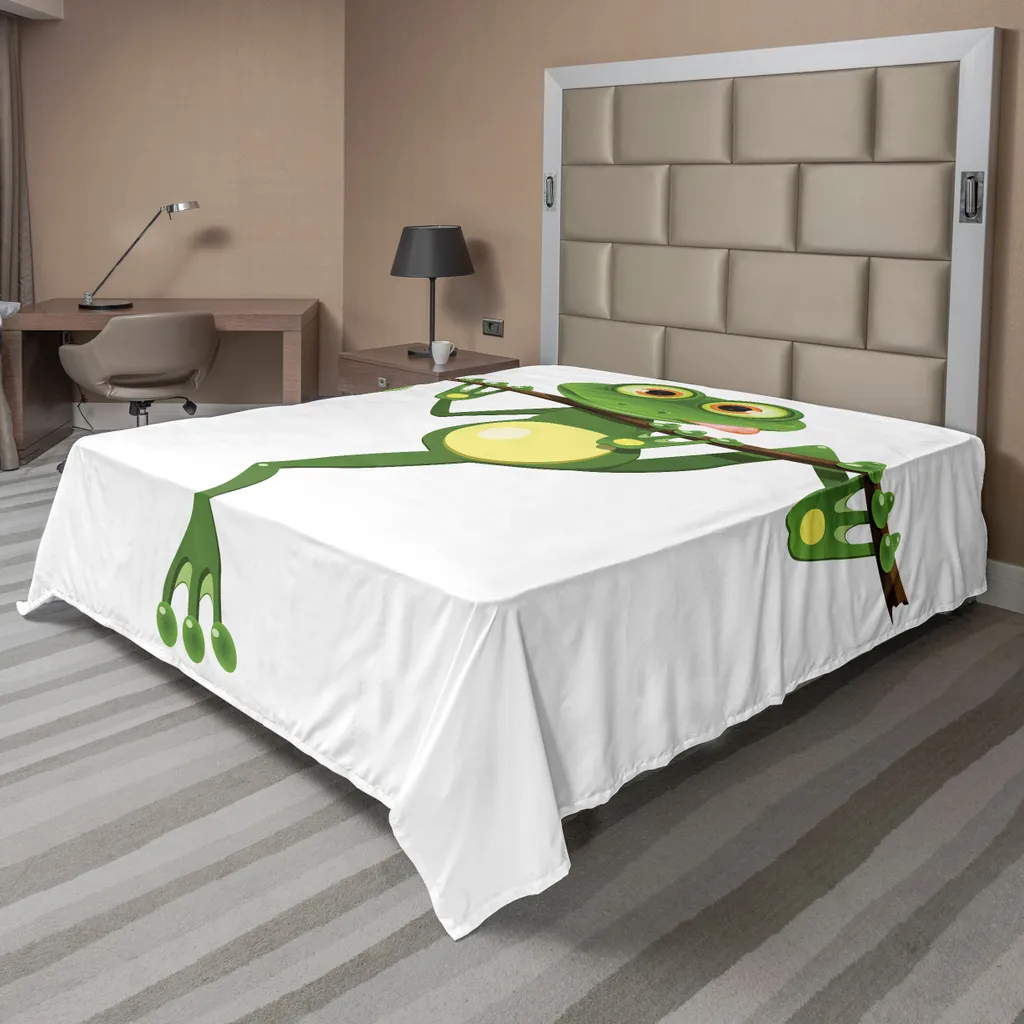 Drap de Lit Doux et Confortable Motif Grenouille Vert et Jaune 275cm