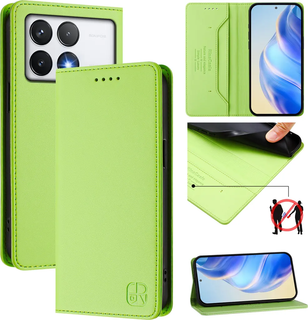 Custodia in pelle per Xiaomi Poco F6 Pro/Redmi K70/K70 Pro, custodia flip con slot per carte, portafoglio e supporto Verde