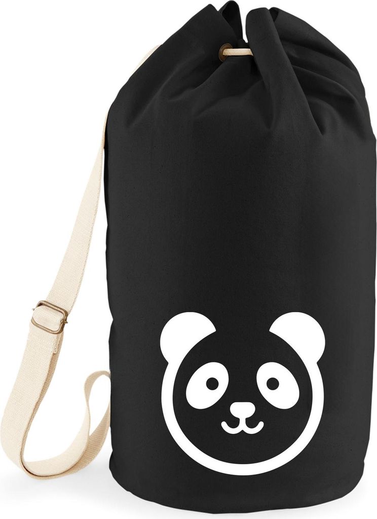 Huuraa Seesack Panda Kopf Silhouette 20 Liter Black Baumwolle Rucksack Geschenkidee