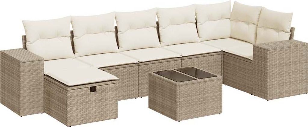 8-tlg. Garten-Sofagarnitur mit Kissen Beige Poly Rattan
