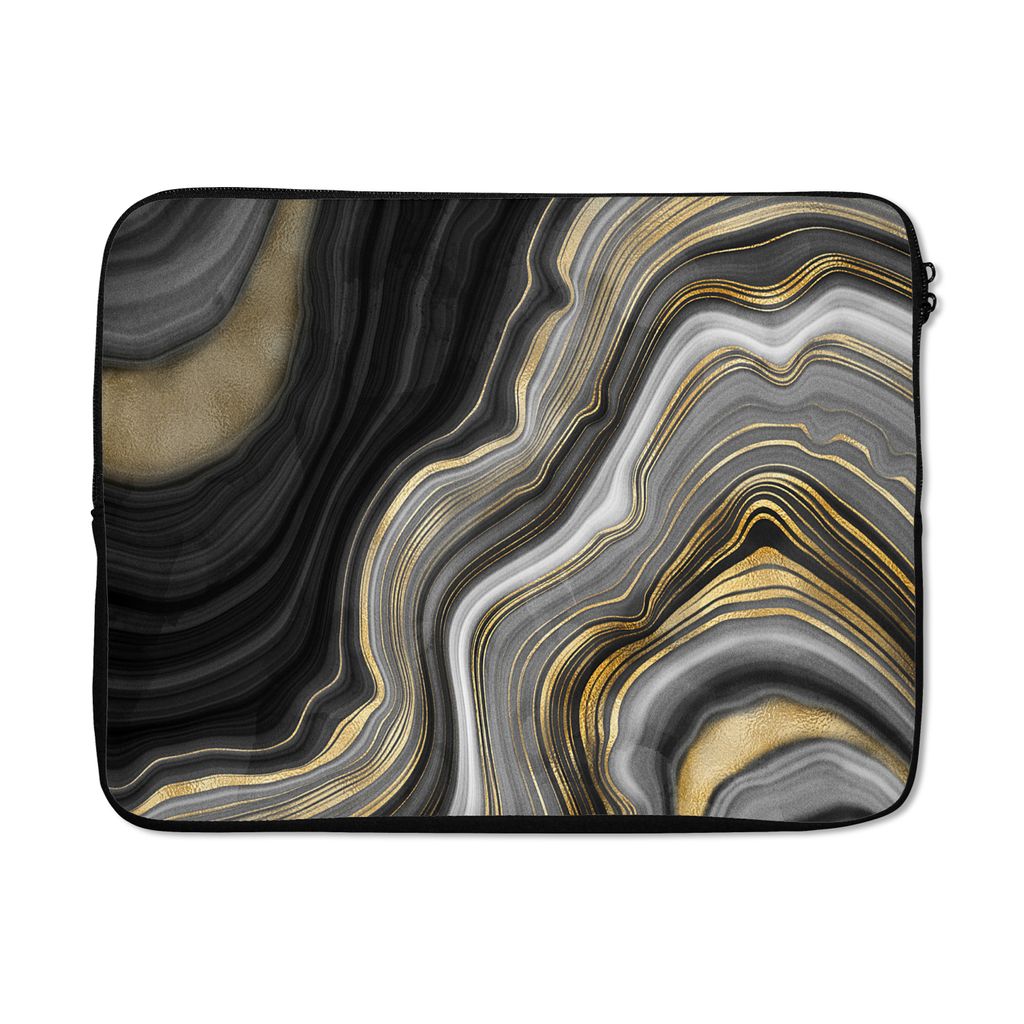 MuchoWow Laptop Hülle 15 Zoll Marmor - Stein - Achat - Schwarz und Gold Laptoptasche - Laptoptasche - Sleeve - Rundum-Schutz
