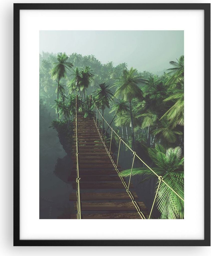 Gerahmtes Poster - Schwarzer Rahmen - Dschungel Palme Brücke - 40x50 cm - Wand Bild - Wanddeko - Wandbilder - Kunstposter - Wandposter - Bilderrah...