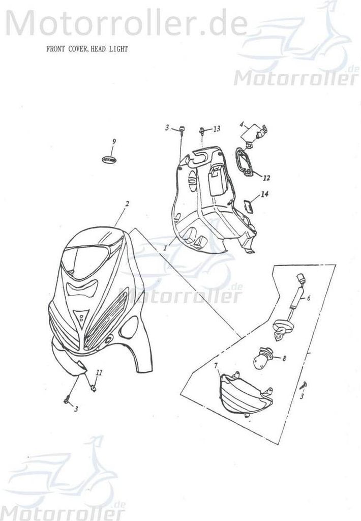Adly SS-50I. 2 Frontverkleidung 50ccm 2Takt 64301-135-000JB Motorroller.de Frontschürze Frontmaske Front-Cover Lenkerverkleidung Front-Schürze Sc...