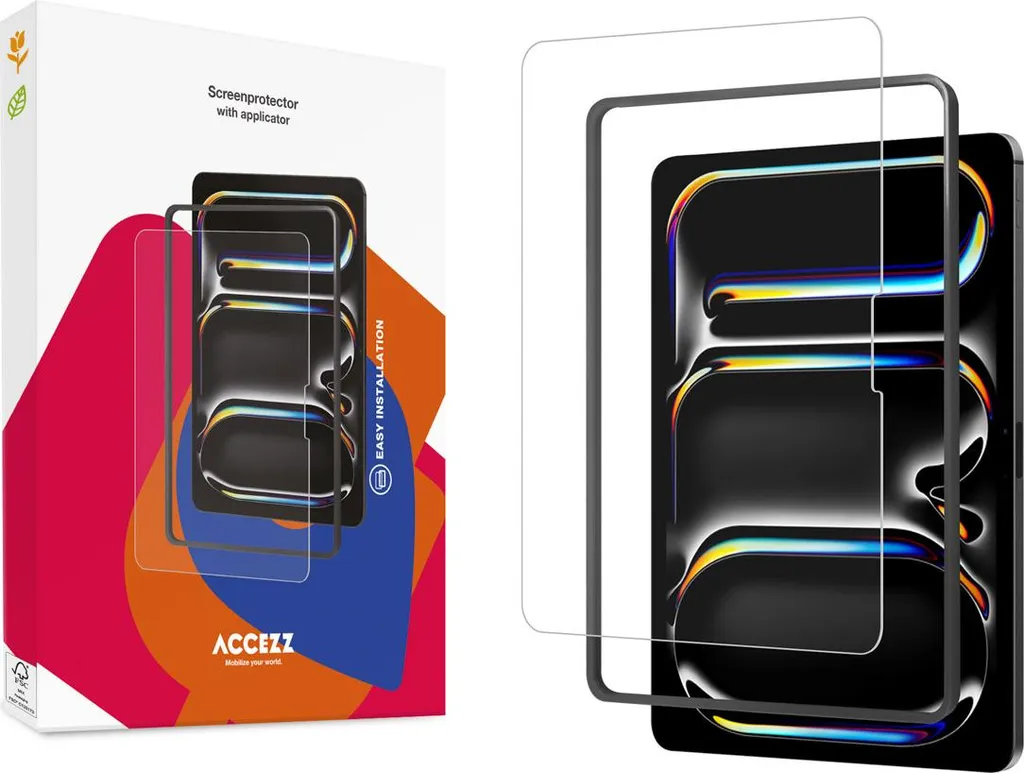 iPad Air 13 Zoll 2025 M3, iPad Air 13 pollici 2024 M2 Screenprotector: Pellicola protettiva in vetro Accezz + tavoletta applicatrice - Trasparente
