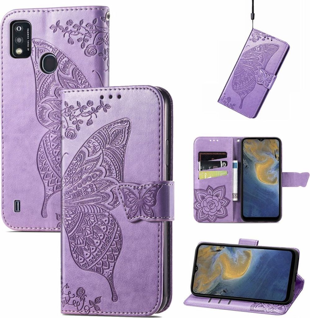 König Design Hülle kompatibel mit ZTE Blade A51 Kunstleder Handyhülle - Handy Case Violett Hell